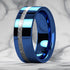 Men's 8mm Tungsten Ring Blue Silver Meteorite Inspired Inlay Wedding Band